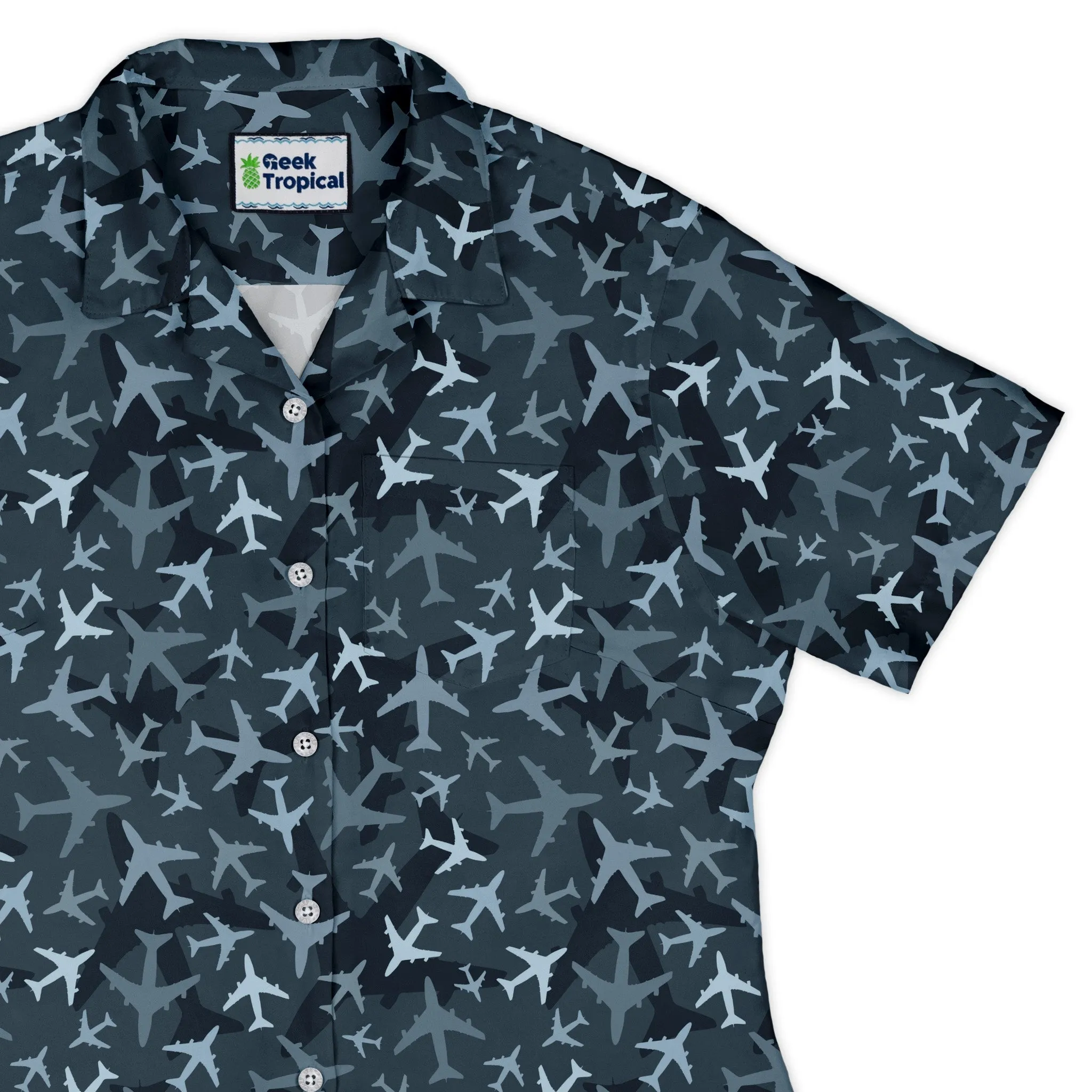 Airplanes Blue Camouflage Blue Curvy Button Up Shirt