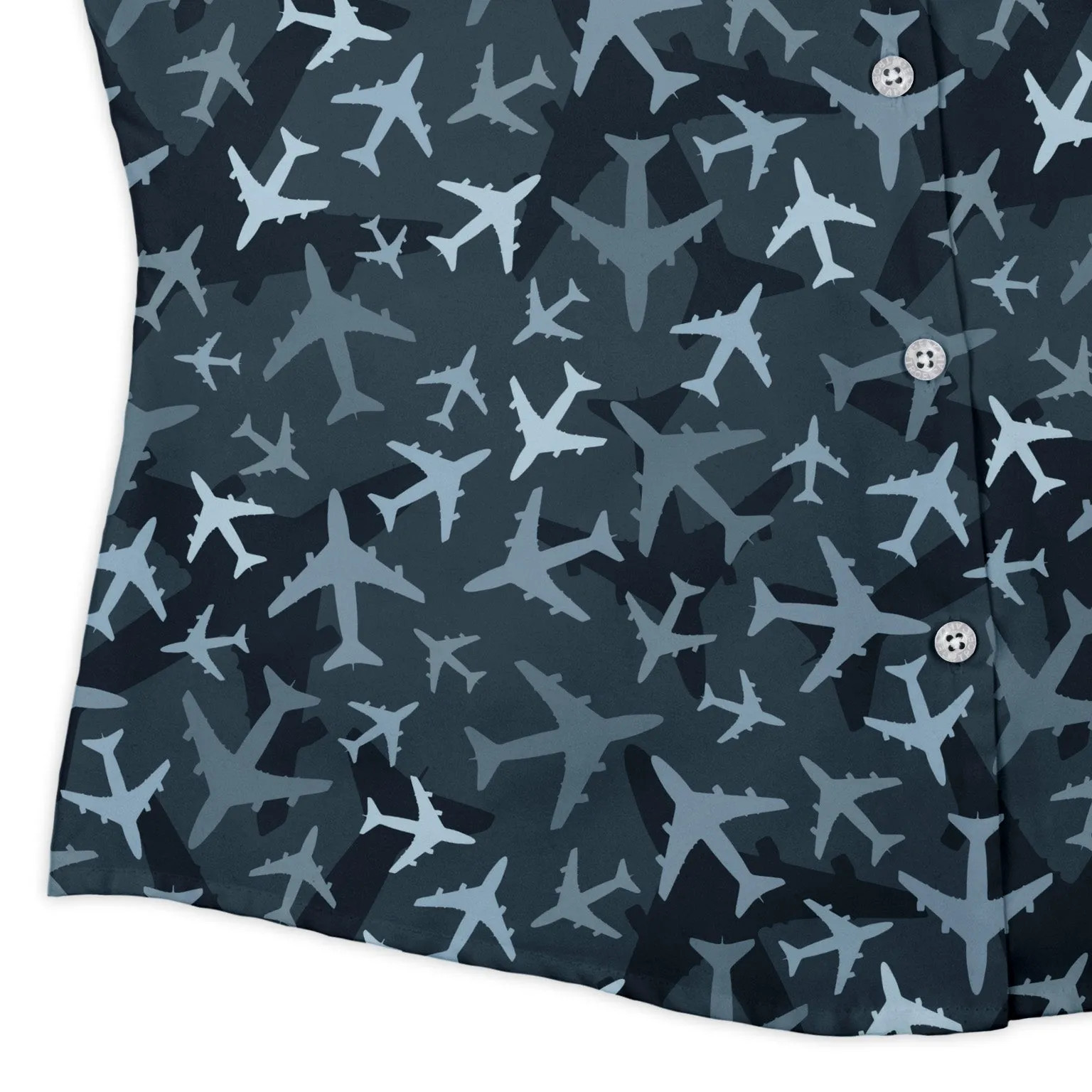 Airplanes Blue Camouflage Blue Curvy Button Up Shirt