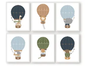 Animals in Balloons Nursery Prints - Set of 6