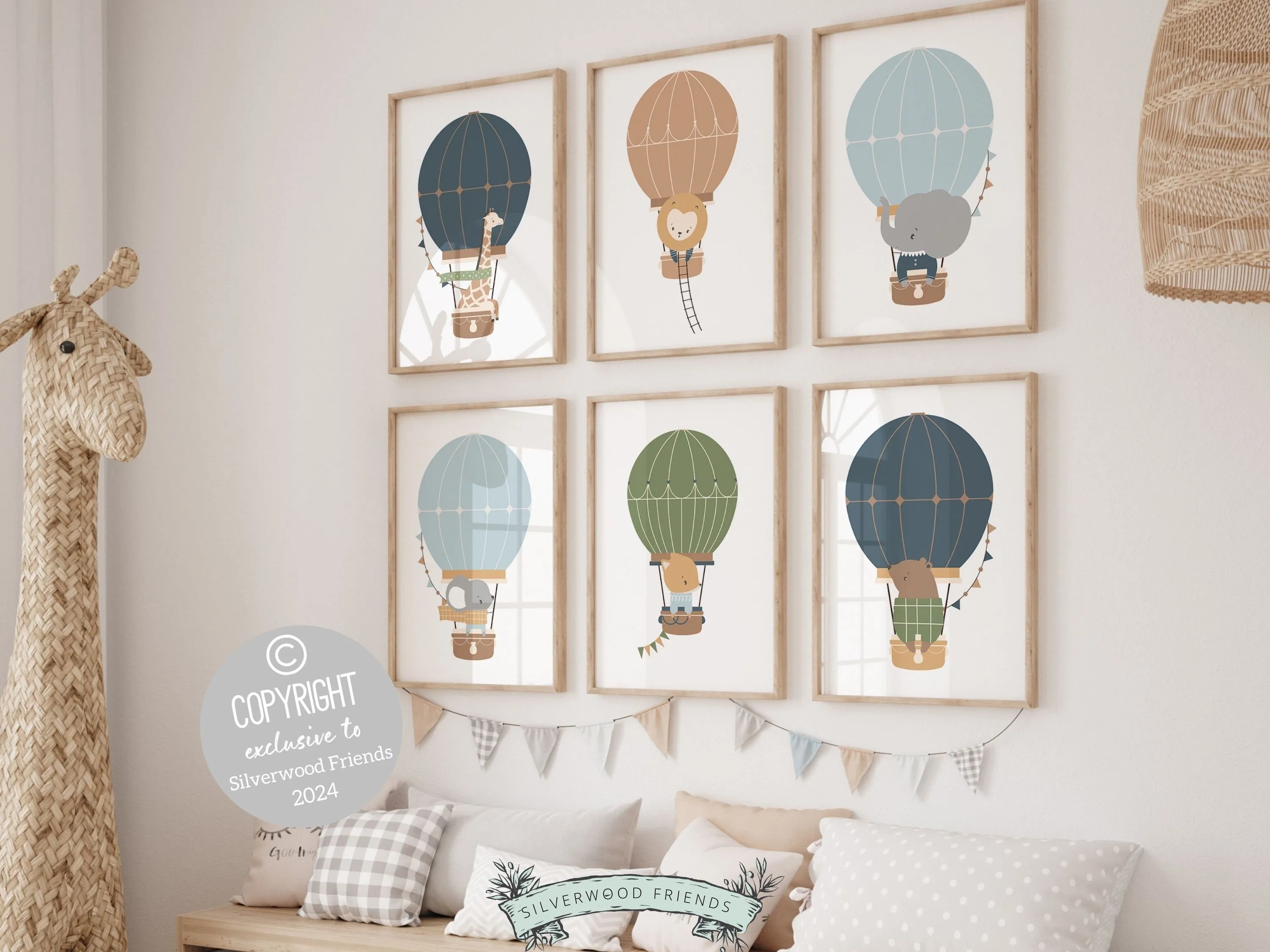 Animals in Balloons Nursery Prints - Set of 6