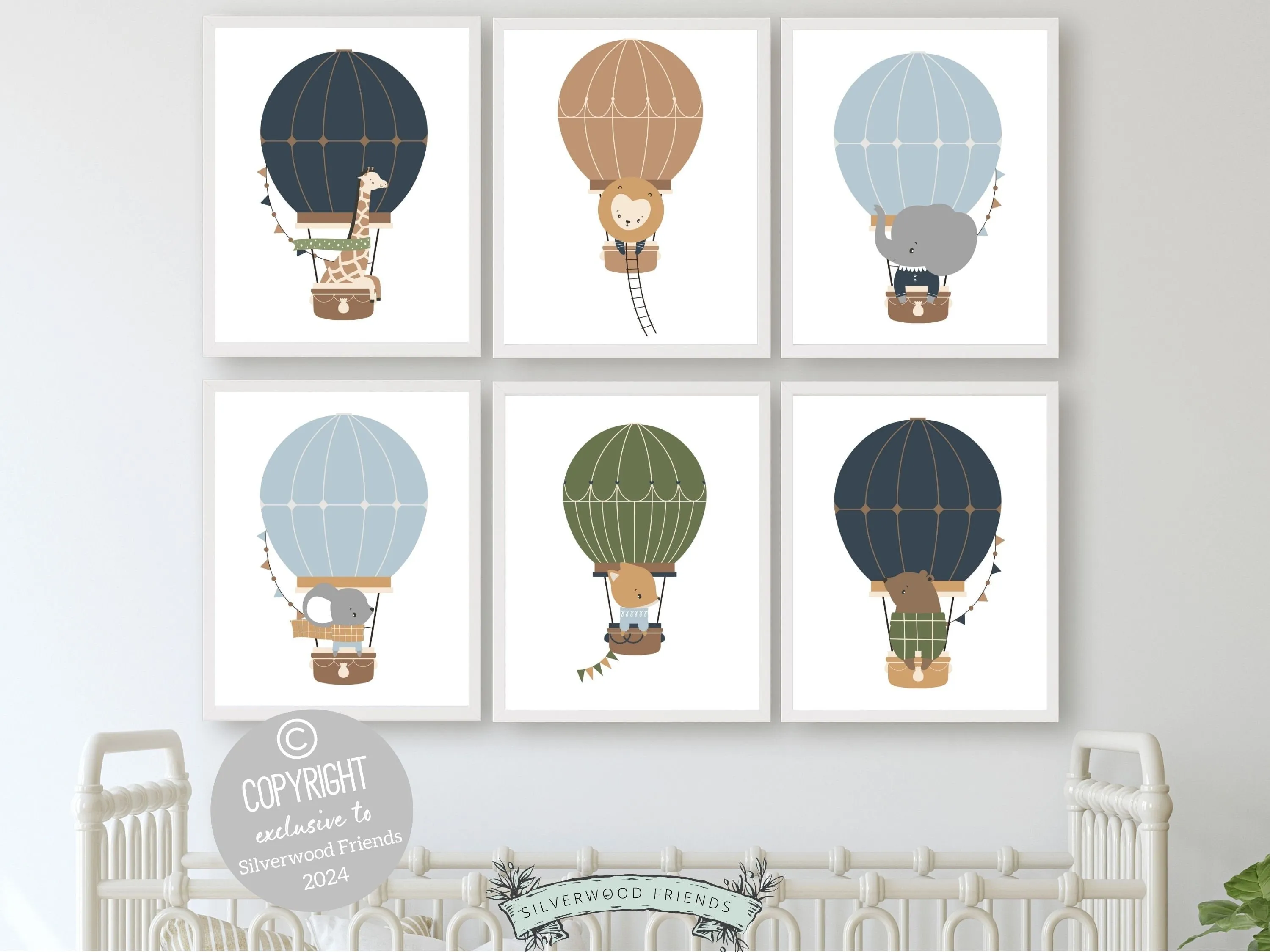Animals in Balloons Nursery Prints - Set of 6