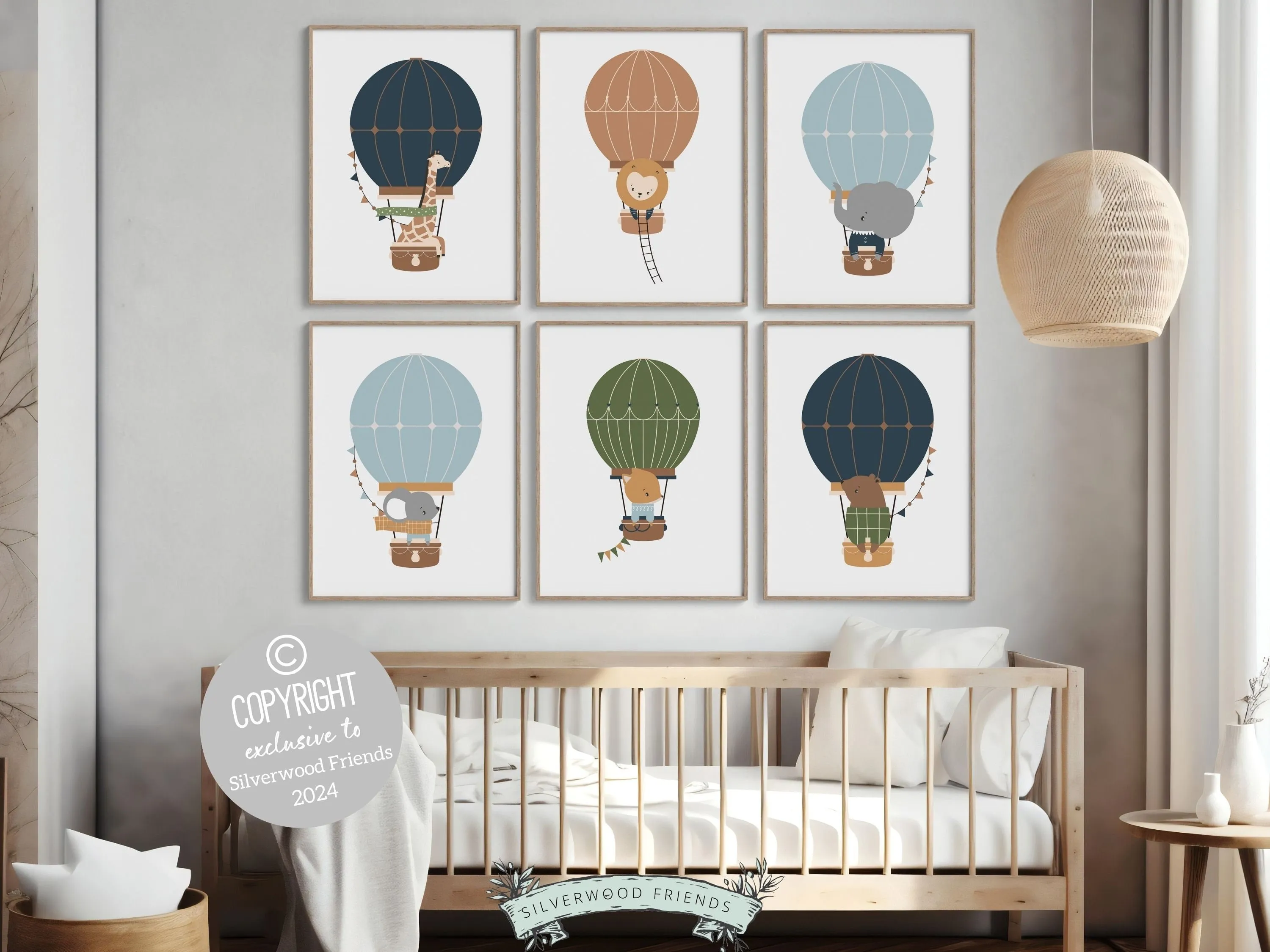 Animals in Balloons Nursery Prints - Set of 6