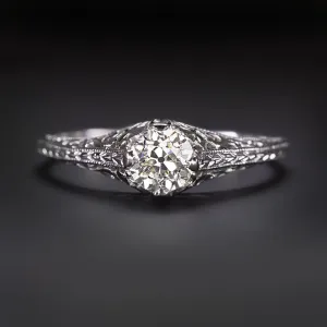 ART DECO DIAMOND ENGAGEMENT RING 0.48ct OLD EUROPEAN CUT 18k WHITE GOLD VINTAGE