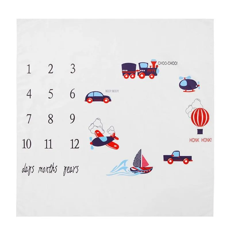 Baby Boy Milestone Blanket Trucks Trains Boats Planes Shower Gift