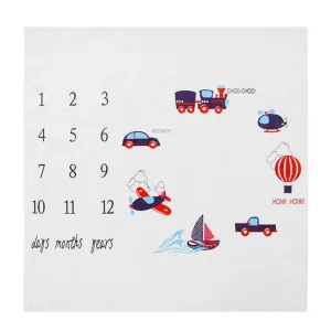 Baby Boy Milestone Blanket Trucks Trains Boats Planes Shower Gift