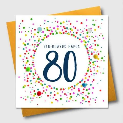 Birthday card - Pen-Blwydd Hapus 80 - Pompoms