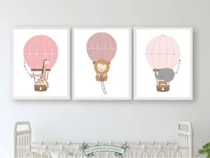 Blush Pink Safari Animal Air Balloon Prints