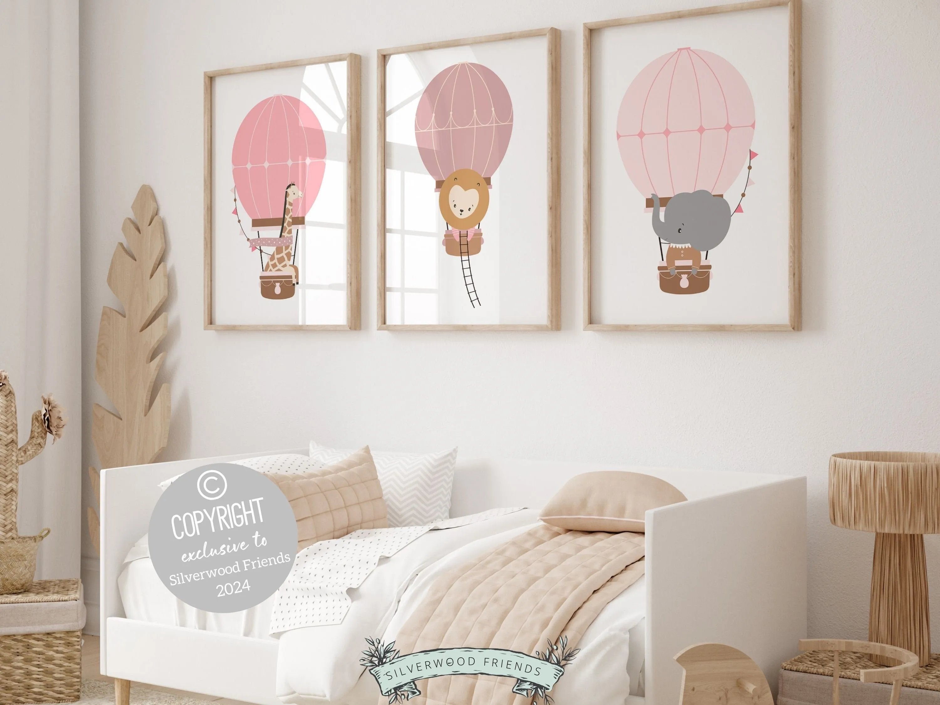 Blush Pink Safari Animal Air Balloon Prints
