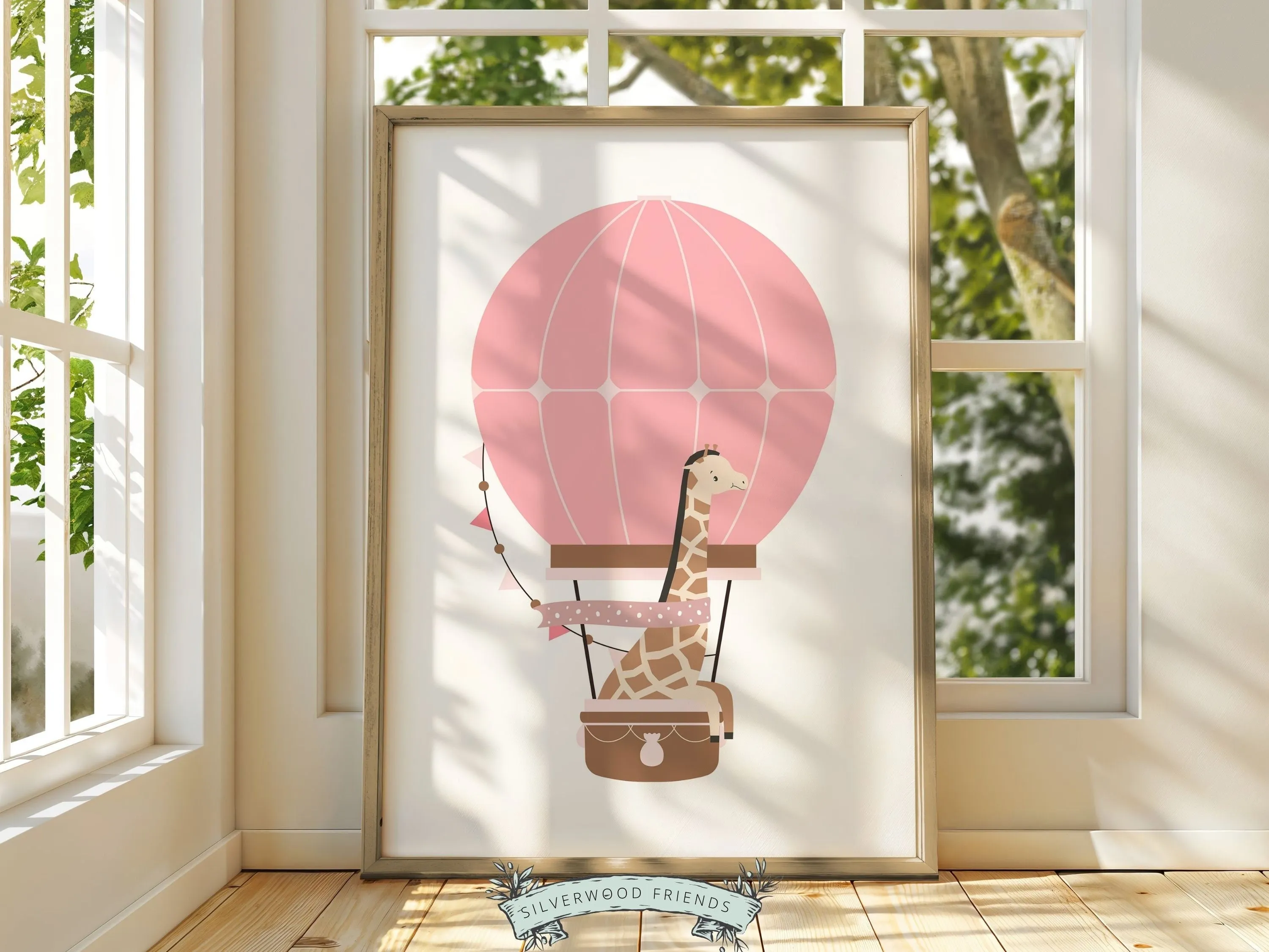 Blush Pink Safari Animal Air Balloon Prints
