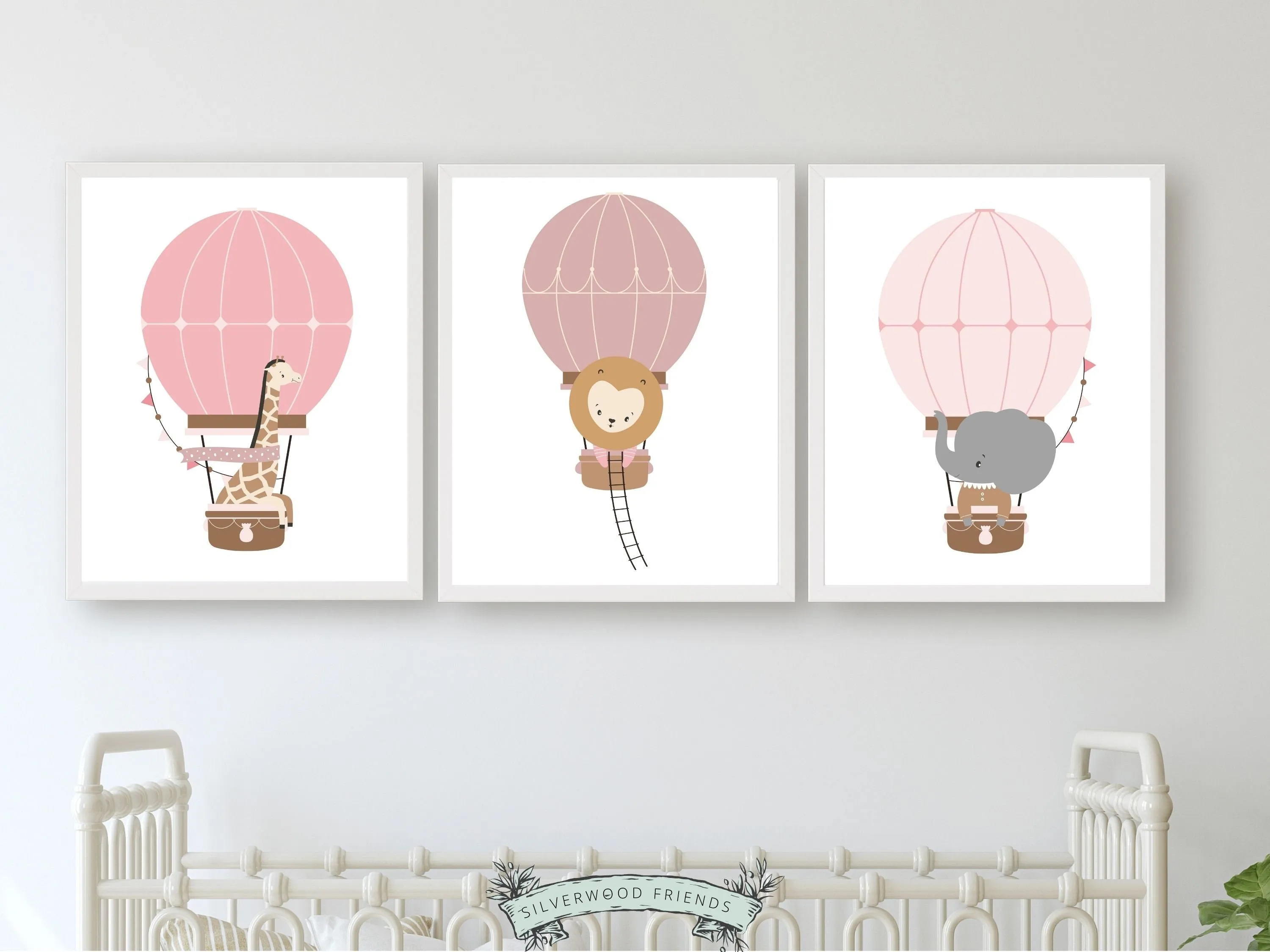 Blush Pink Safari Animal Air Balloon Prints