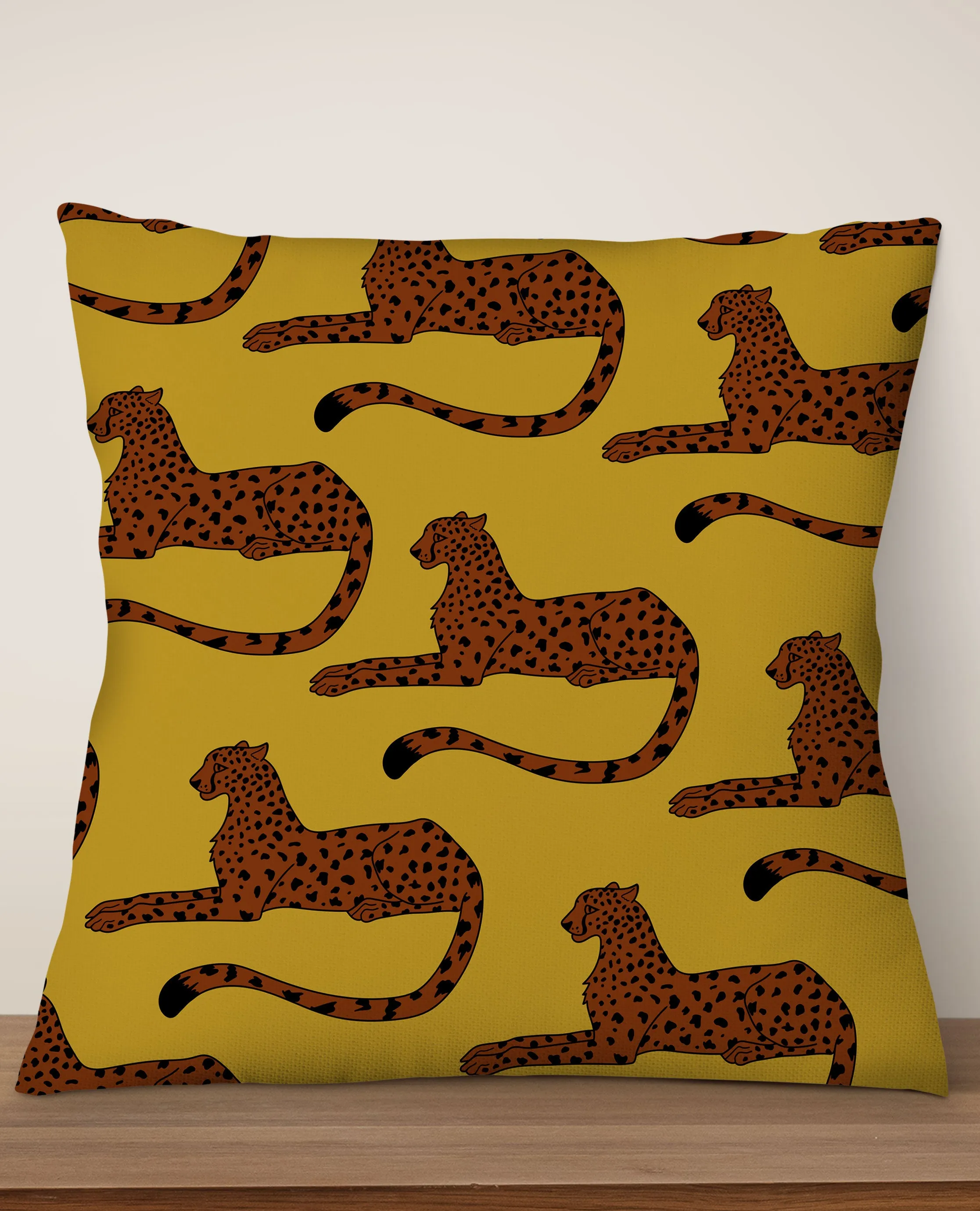 Cheetah Print Square Cushion (Mustard)