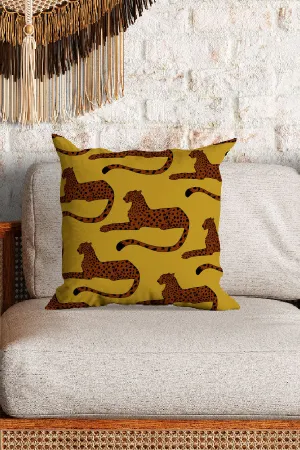Cheetah Print Square Cushion (Mustard)