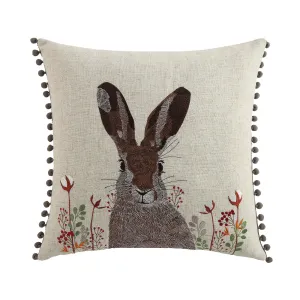 Country Collection Hare Embroidered Linen Blend Cushion