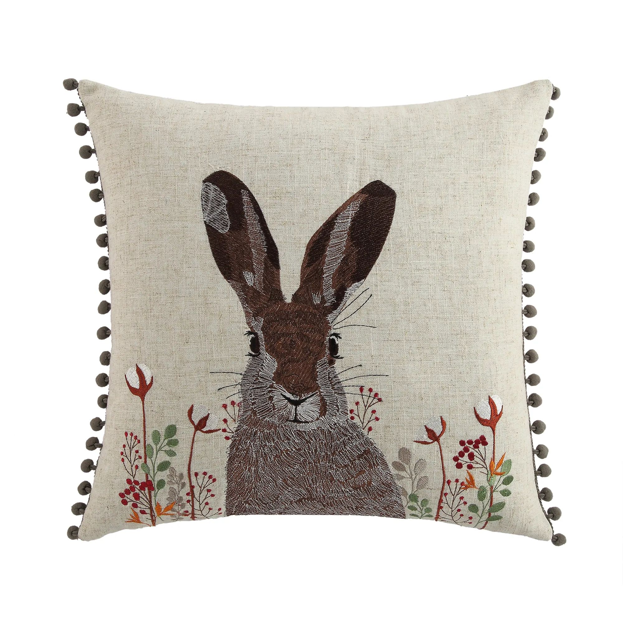 Country Collection Hare Embroidered Linen Blend Cushion