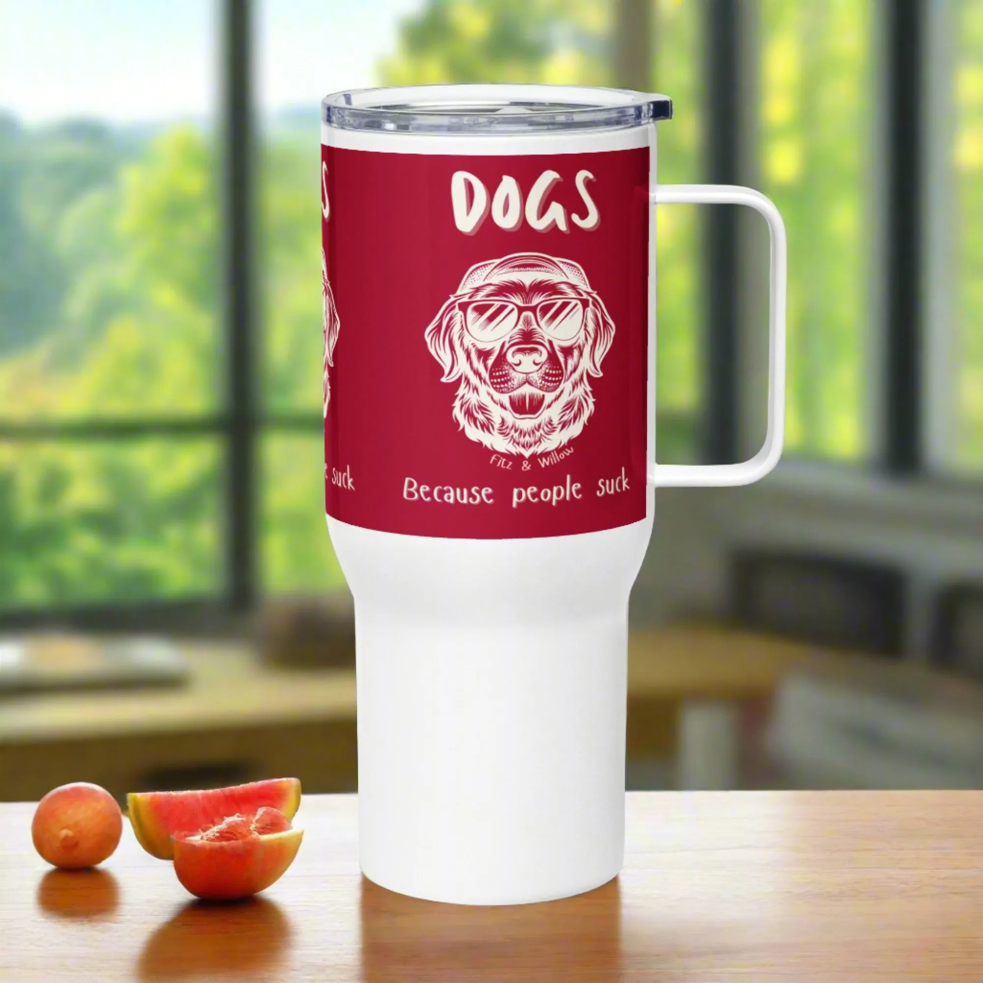 Eco-responsible Travel mug with handle and dog design