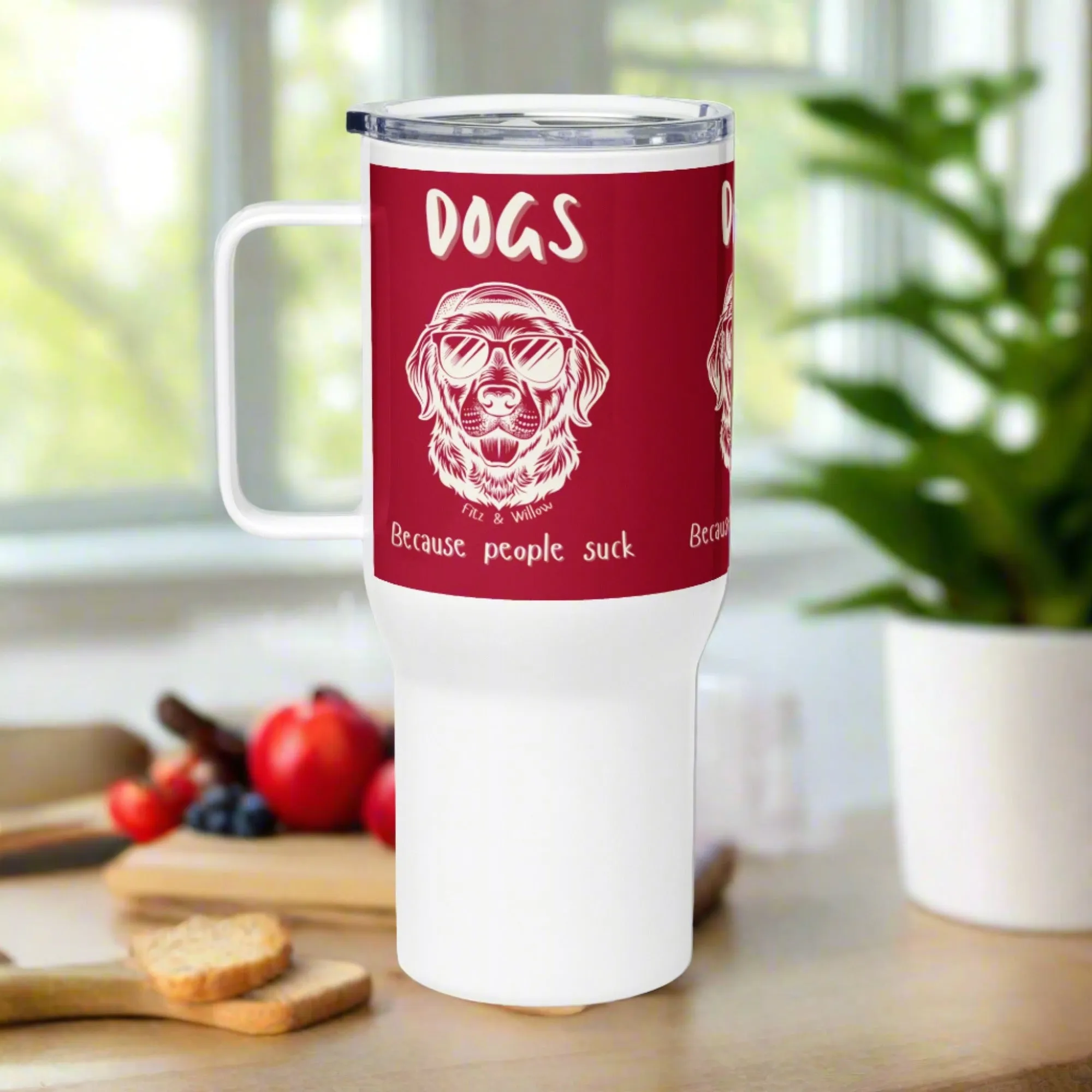 Eco-responsible Travel mug with handle and dog design