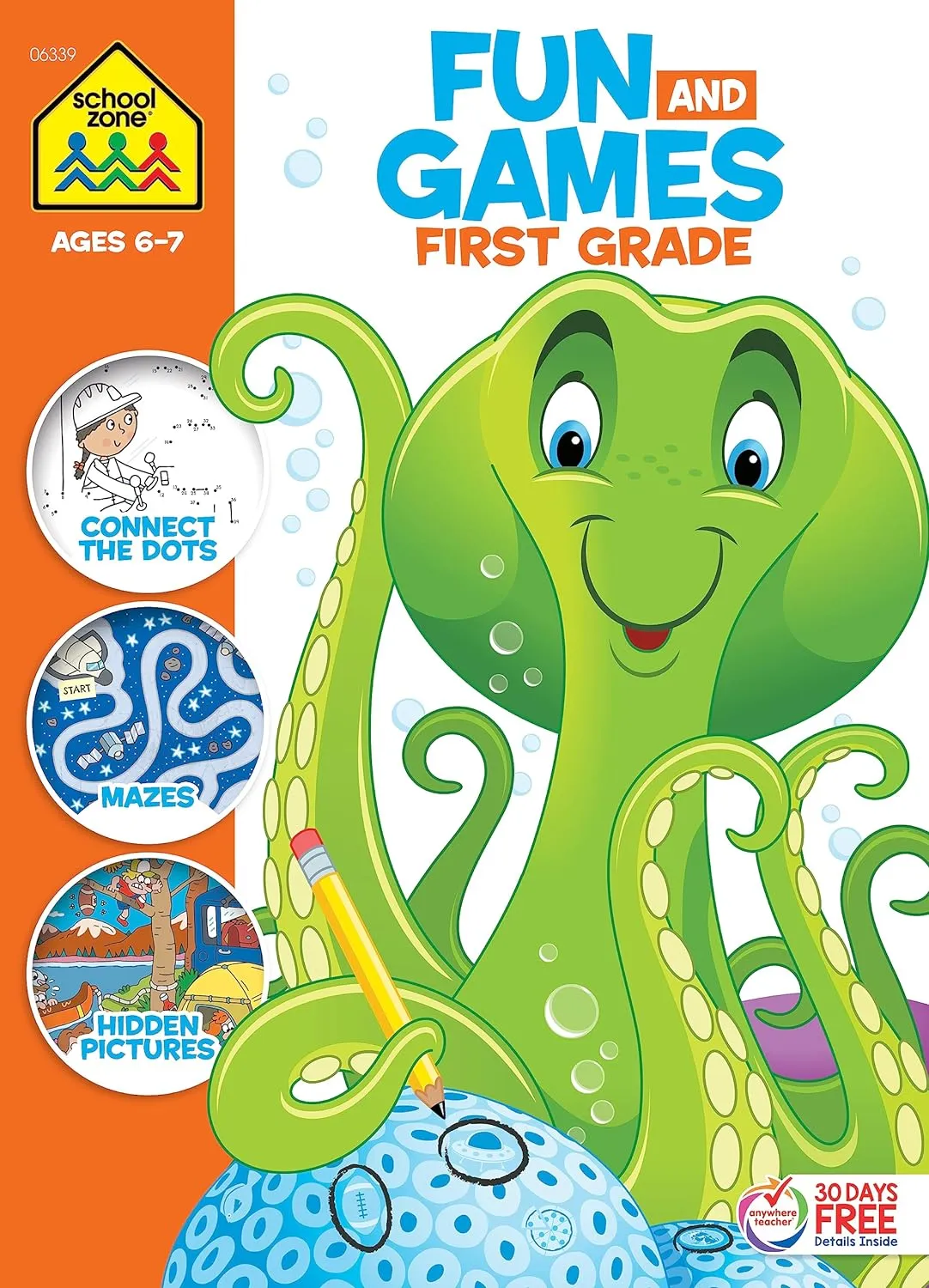 Fun and Games First Grade Activity Workbook - Ages 6 to 8, Hidden Pictures, Mazes, Dot-to-Dots, Coloring, Codes, What's Different, and More