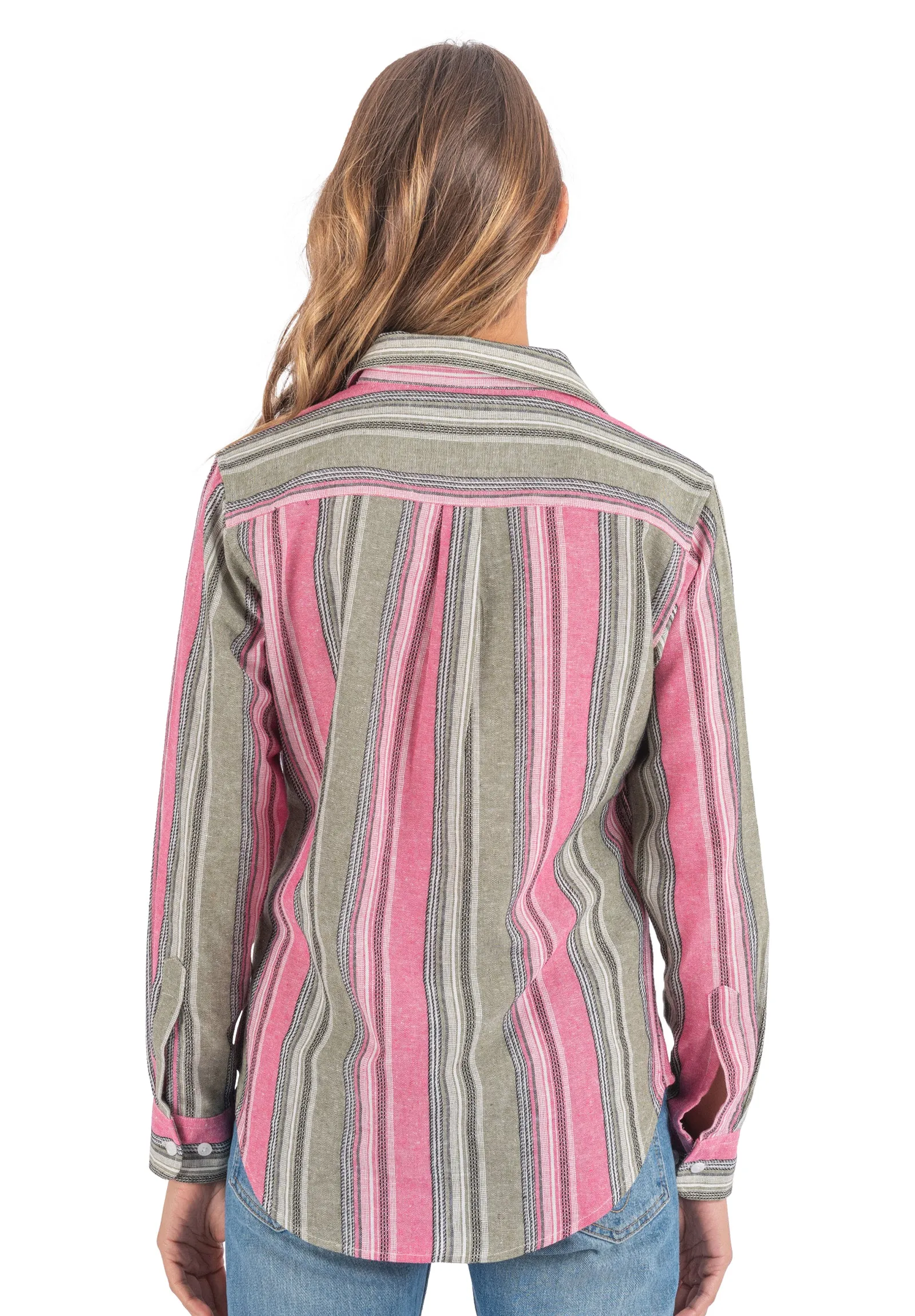 Iris Pink and Green Stripes Classic Fit Linen Shirt