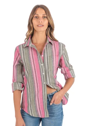 Iris Pink and Green Stripes Classic Fit Linen Shirt