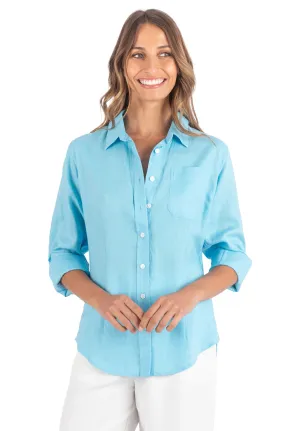 Iris Turquoise Classic Fit Linen Shirt