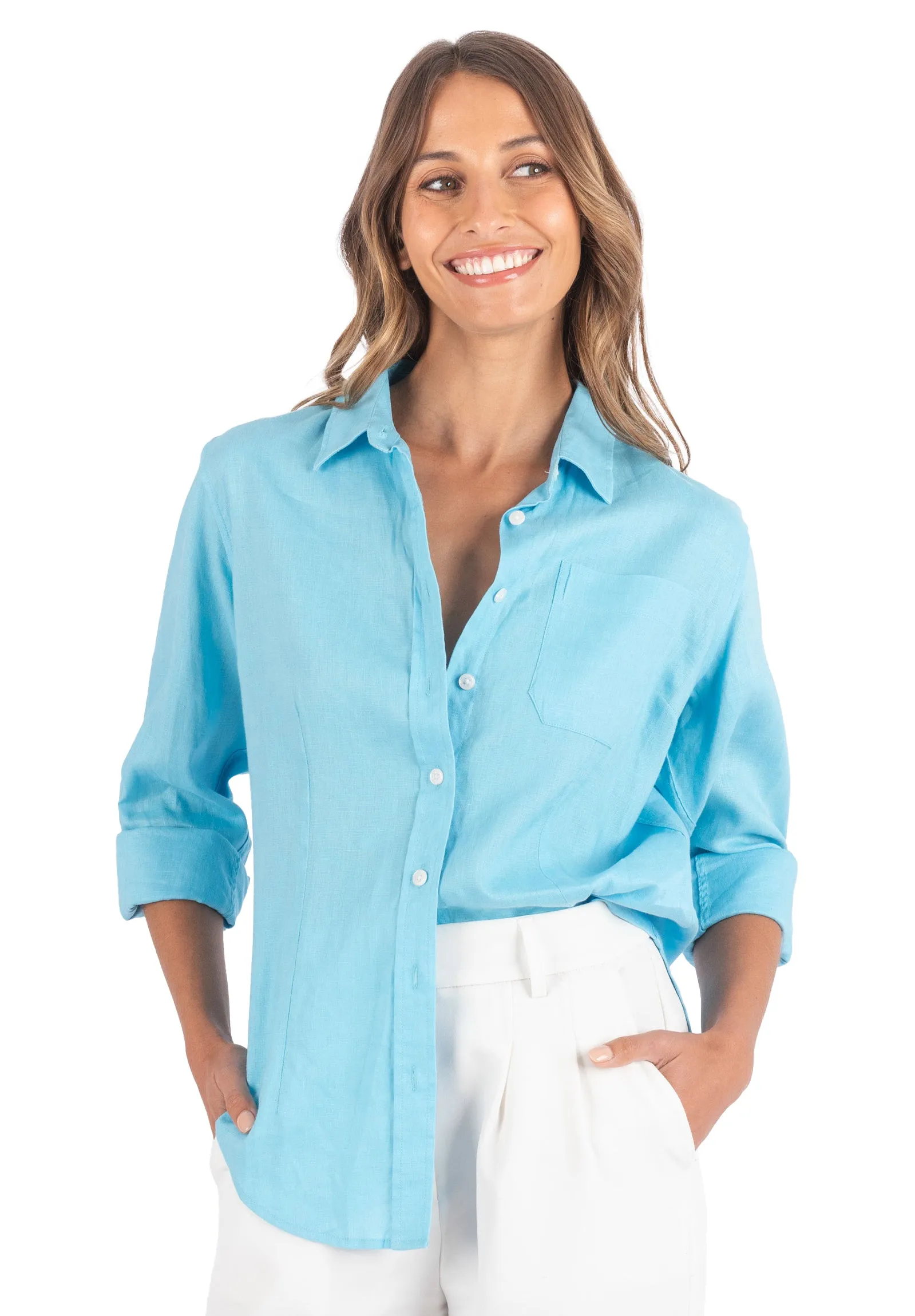 Iris Turquoise Classic Fit Linen Shirt