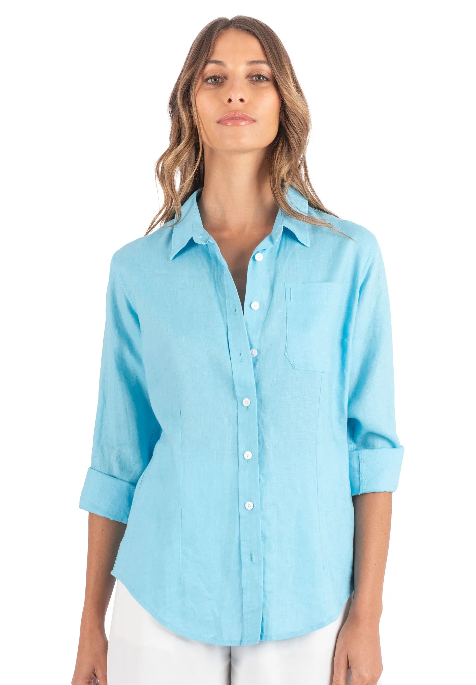 Iris Turquoise Classic Fit Linen Shirt