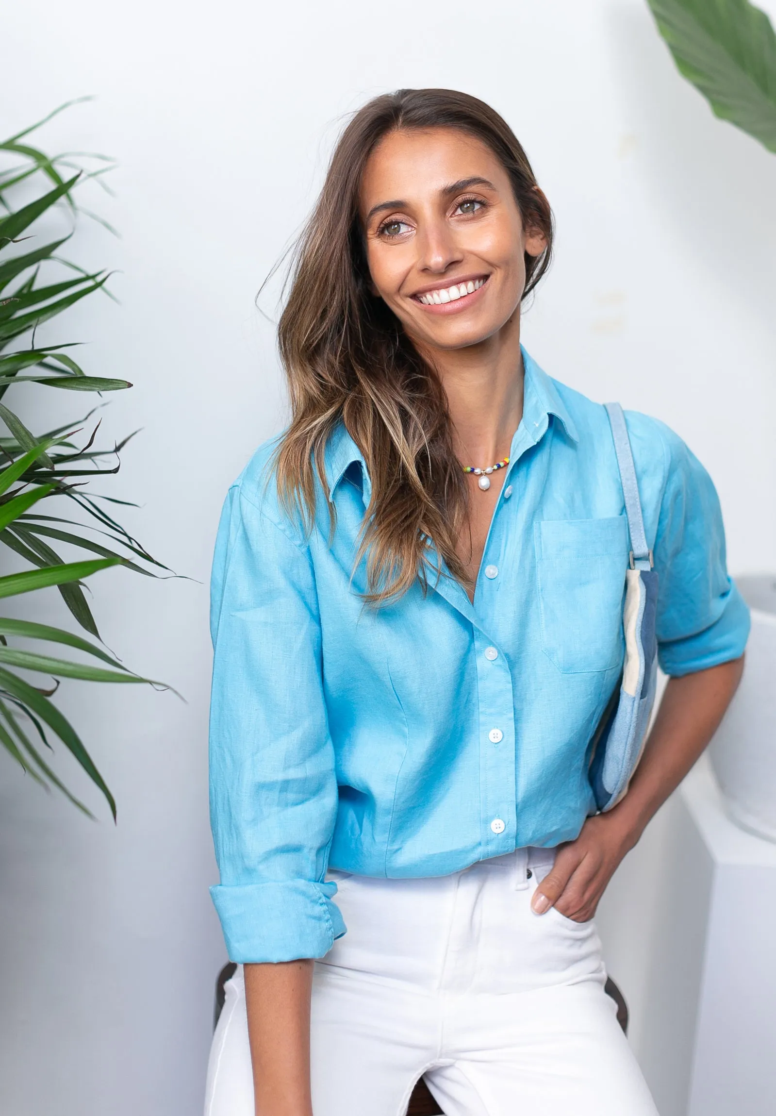 Iris Turquoise Classic Fit Linen Shirt