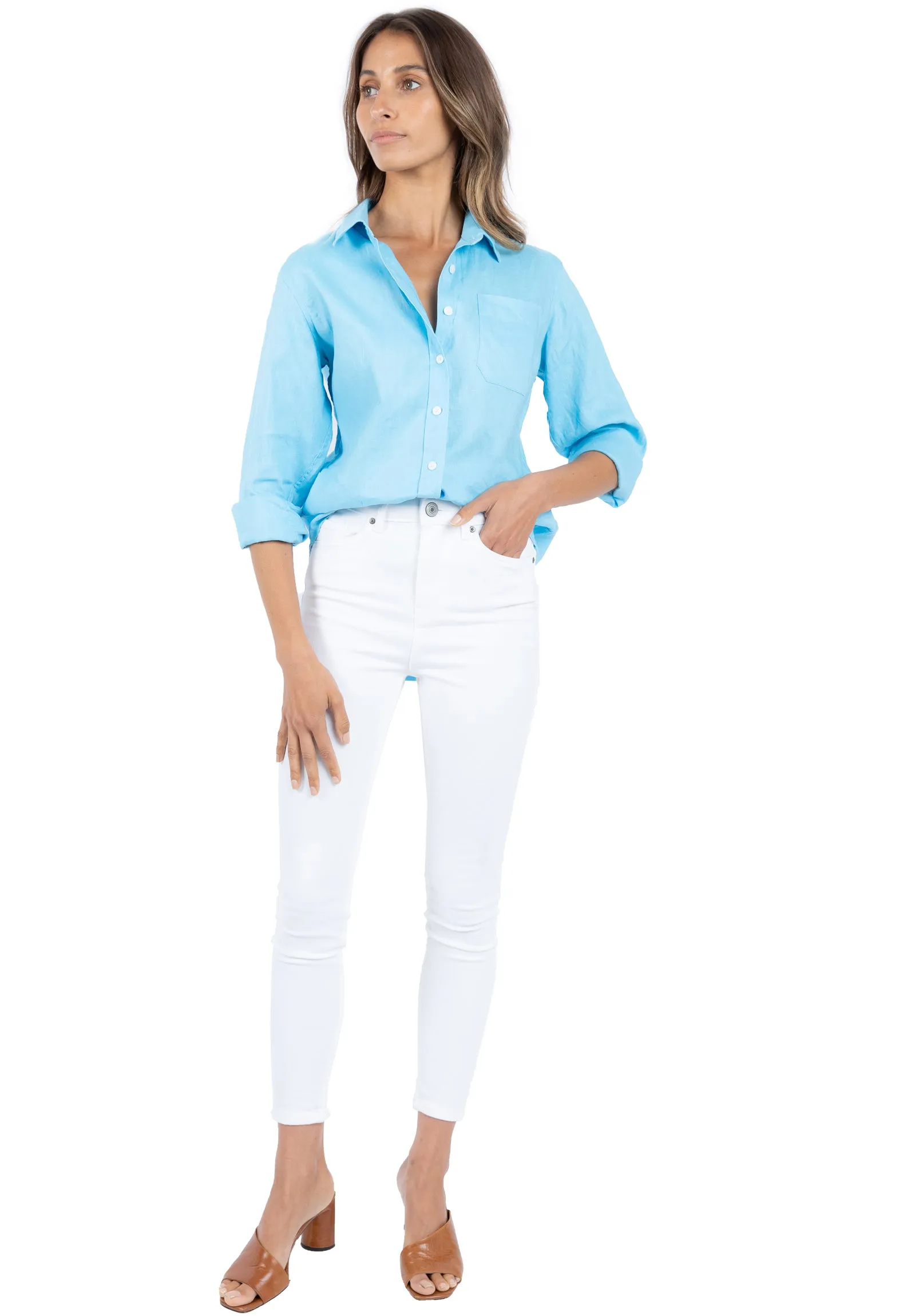 Iris Turquoise Classic Fit Linen Shirt