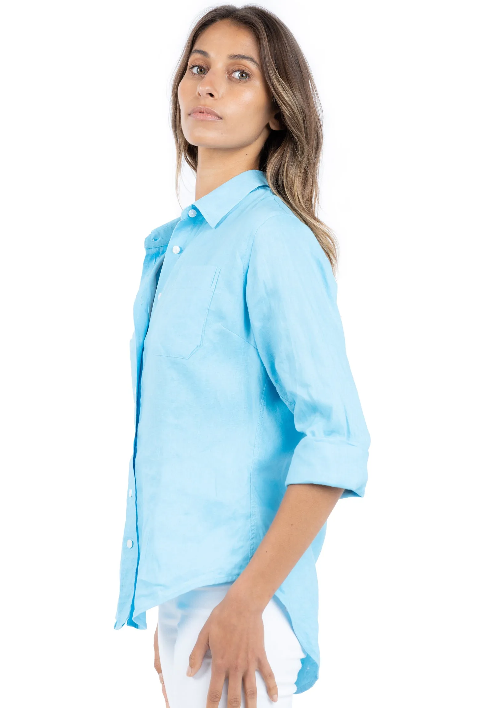 Iris Turquoise Classic Fit Linen Shirt
