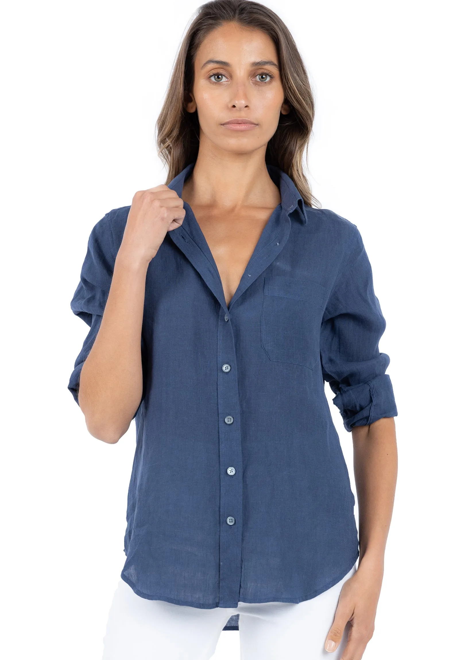Iris Washed Blue Classic Fit Linen Shirt