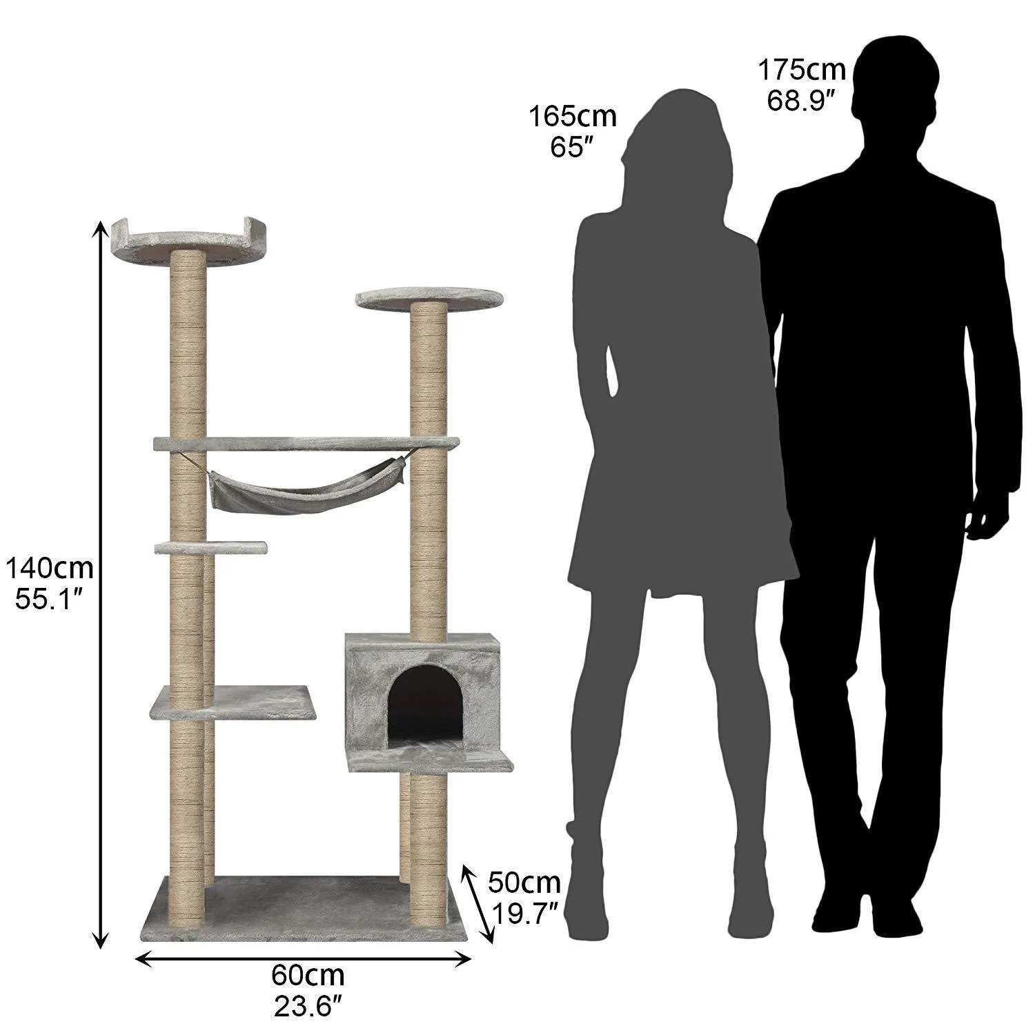 Large Cat Tree Cat Scratching Cat Climber with Condo Cat Tower Furniture and Hammock,Sisal-Covered, 55.1"