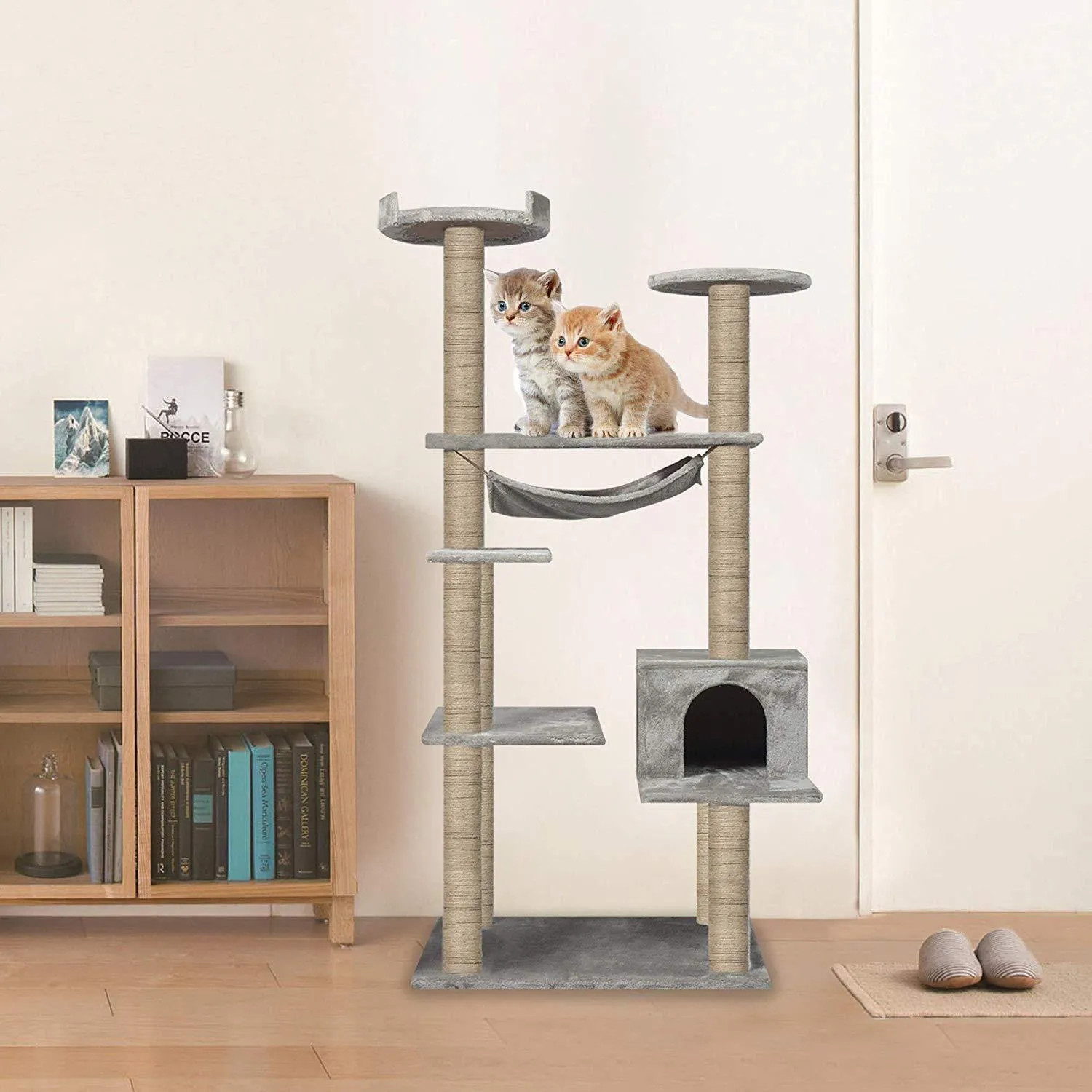 Large Cat Tree Cat Scratching Cat Climber with Condo Cat Tower Furniture and Hammock,Sisal-Covered, 55.1"