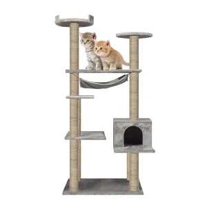 Large Cat Tree Cat Scratching Cat Climber with Condo Cat Tower Furniture and Hammock,Sisal-Covered, 55.1"