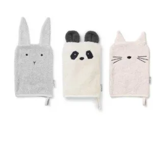 Liewood Sylvester Washcloths - Bunny, Panda, Pink Cat
