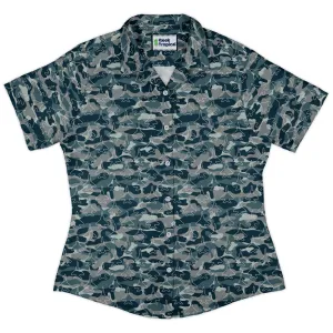 Military Fighter Jet Navy Camo Blue Curvy Button Up Shirt