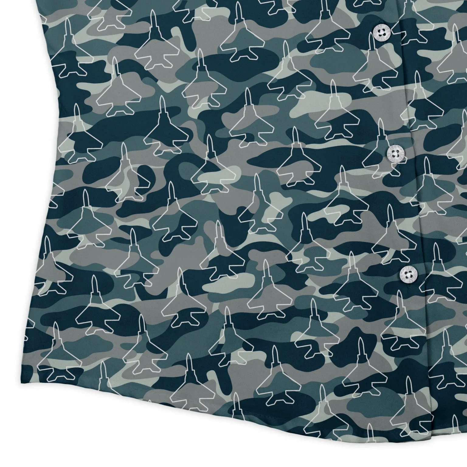 Military Fighter Jet Navy Camo Blue Curvy Button Up Shirt