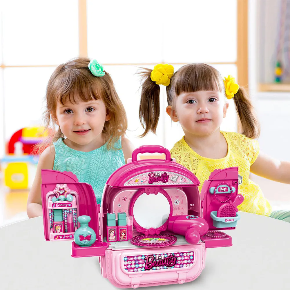 (Net) 3-in-1 Portable Princess Doll House and Vanity Dressing Table