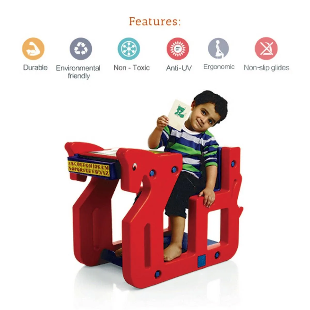 Ok Play Pony Single Chair Desk Set For Kids, Perfect For Home And School, Red/Blue, 2 to 4 Years