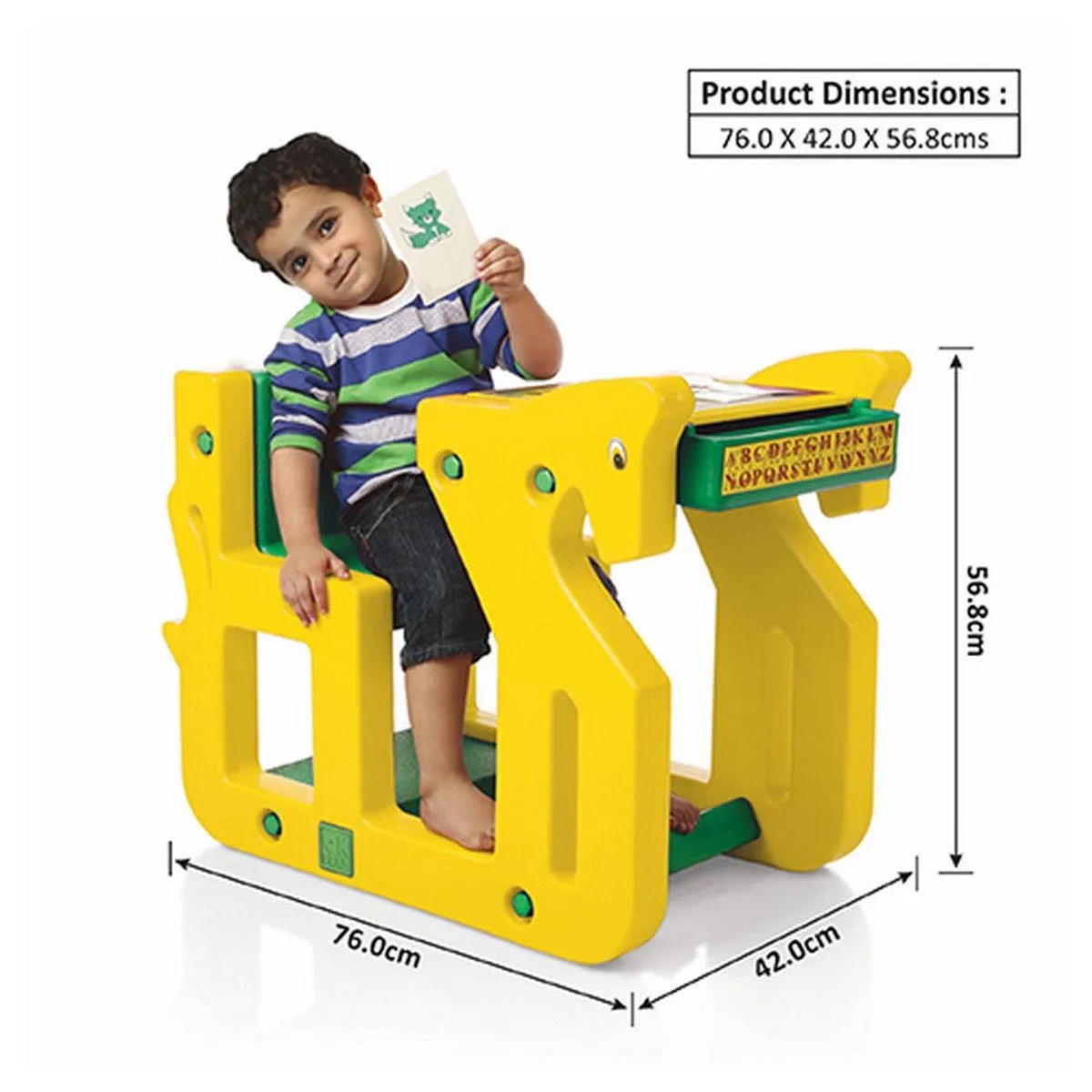 Ok Play Pony Single Chair Desk Set For Kids, Perfect For Home And School, Yellow/Green, 2 to 4 Years