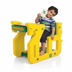 Ok Play Pony Single Chair Desk Set For Kids, Perfect For Home And School, Yellow/Green, 2 to 4 Years
