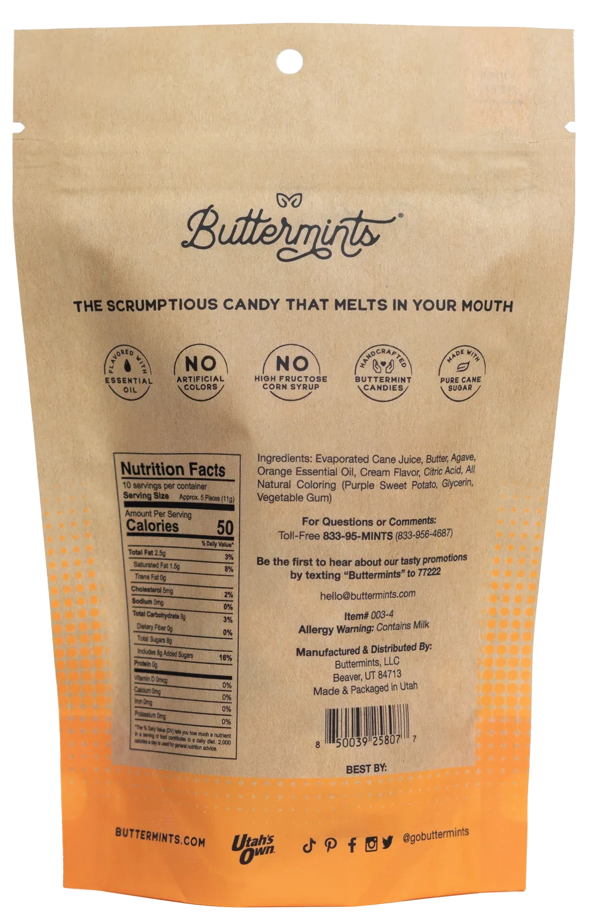 Orange Cream Buttermints 4oz Pouch