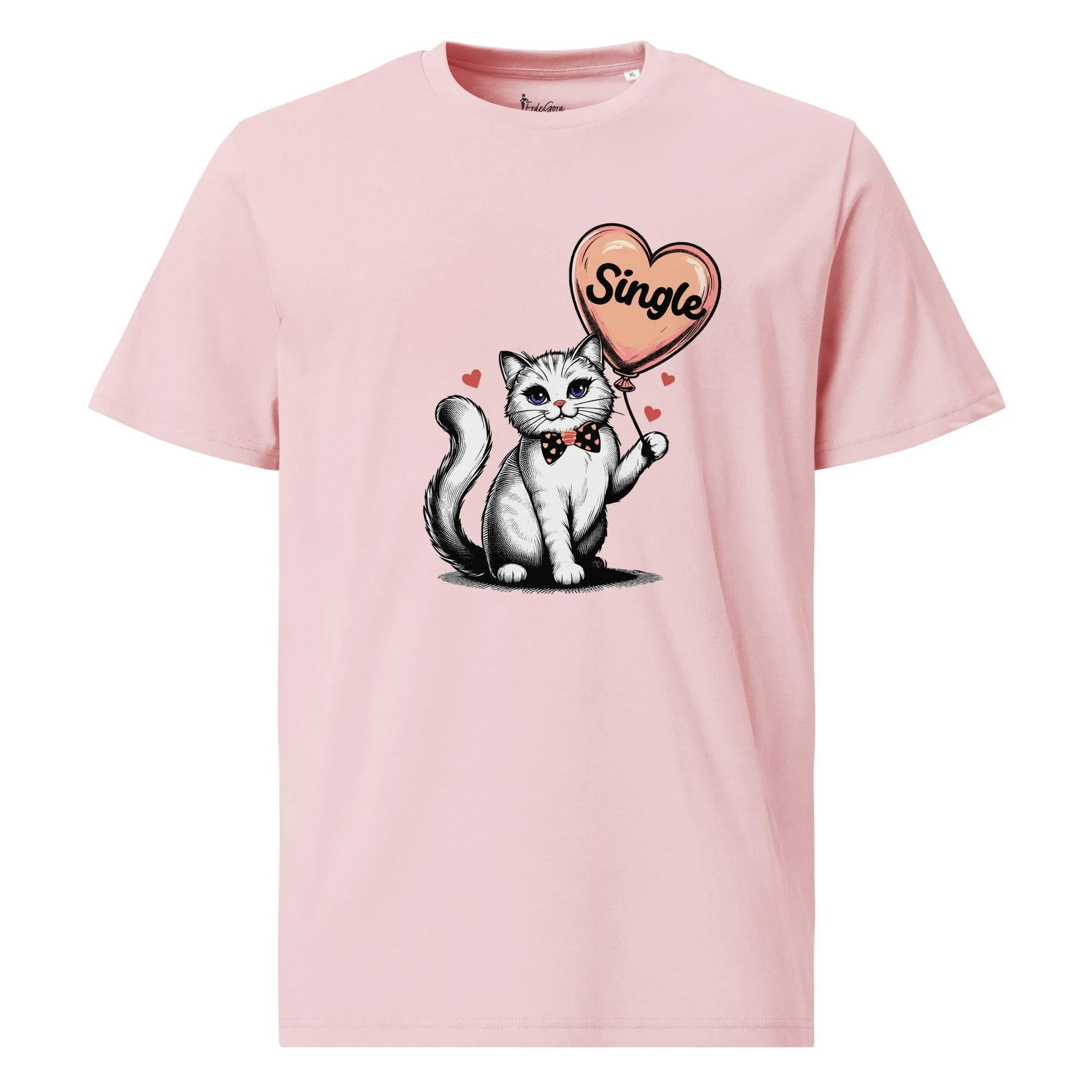 Organic Cotton T-Shirt Single Cat Lady with Heart Balloon