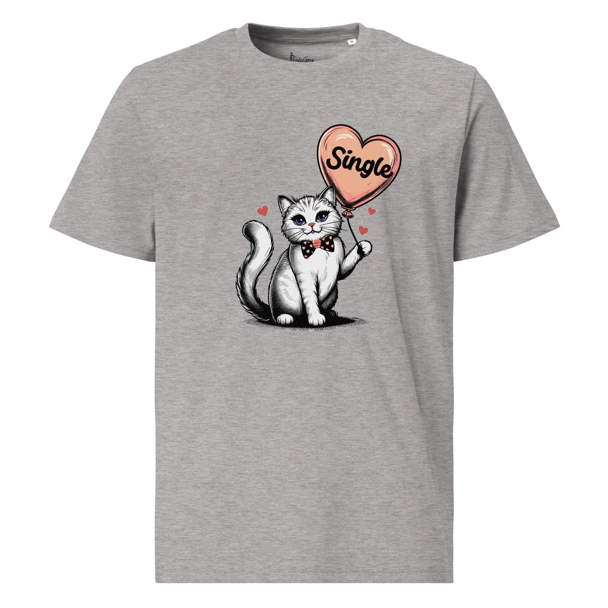 Organic Cotton T-Shirt Single Cat Lady with Heart Balloon