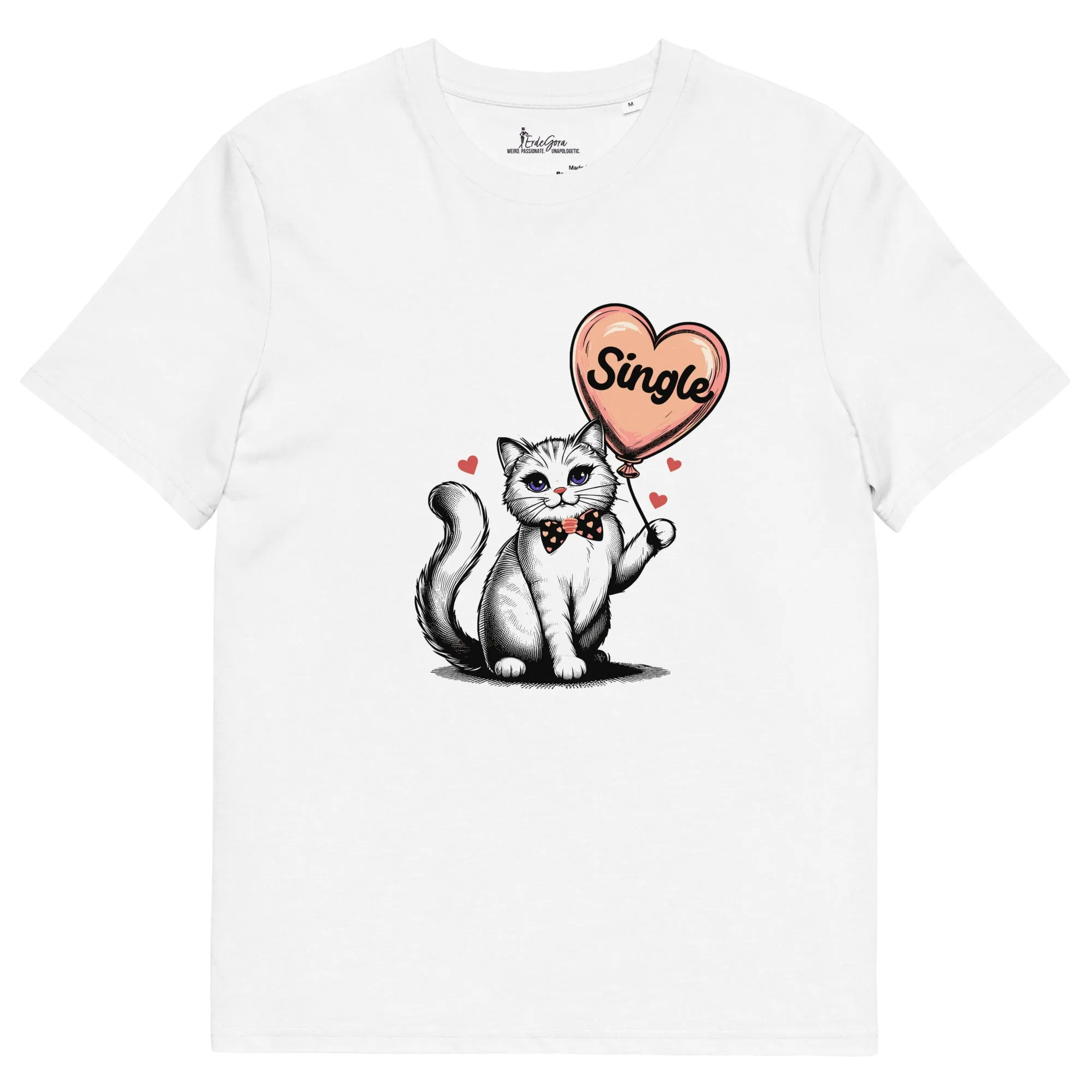 Organic Cotton T-Shirt Single Cat Lady with Heart Balloon