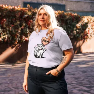 Organic Cotton T-Shirt Single Cat Lady with Heart Balloon