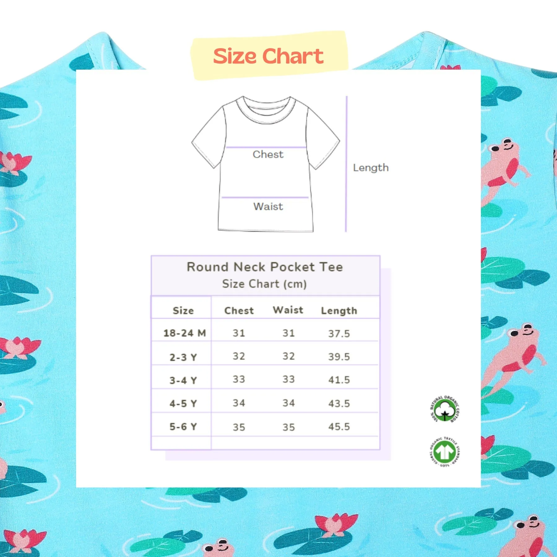 Round Neck Oversize Organic Cotton Tee- Frog & Lotus