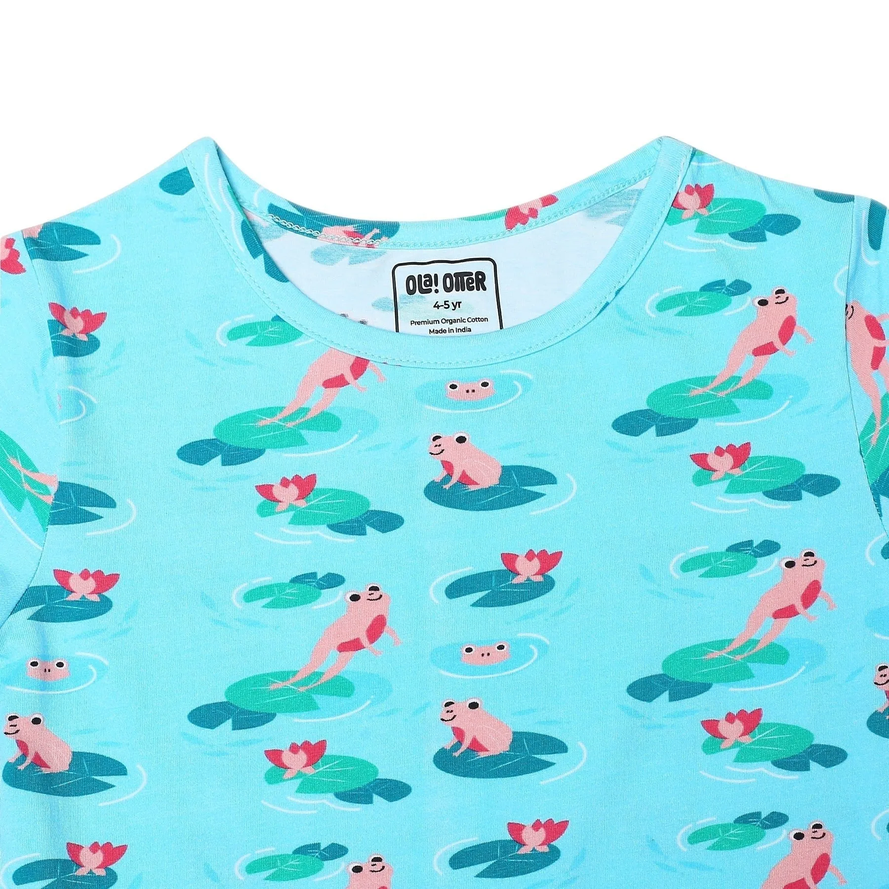 Round Neck Oversize Organic Cotton Tee- Frog & Lotus