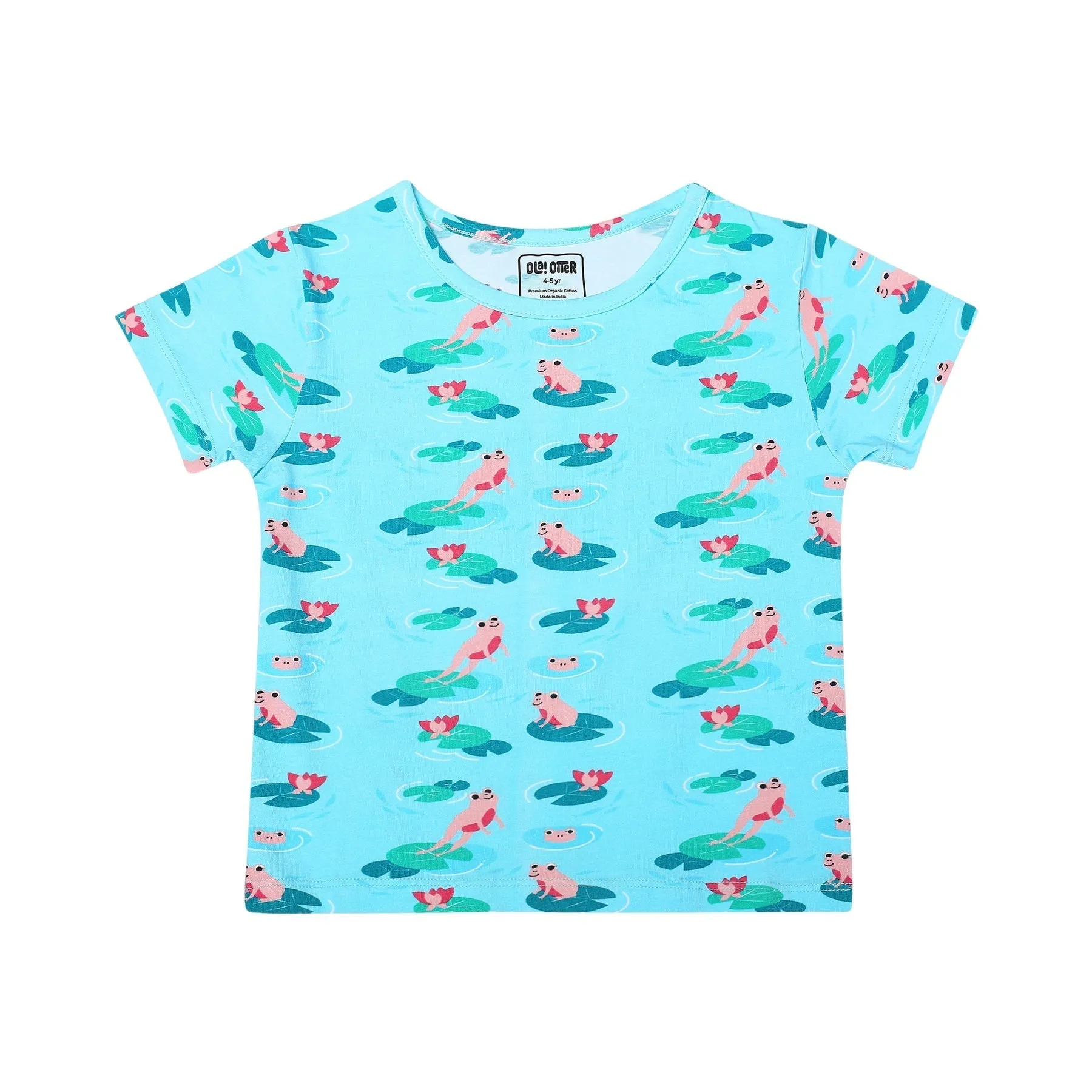 Round Neck Oversize Organic Cotton Tee- Frog & Lotus