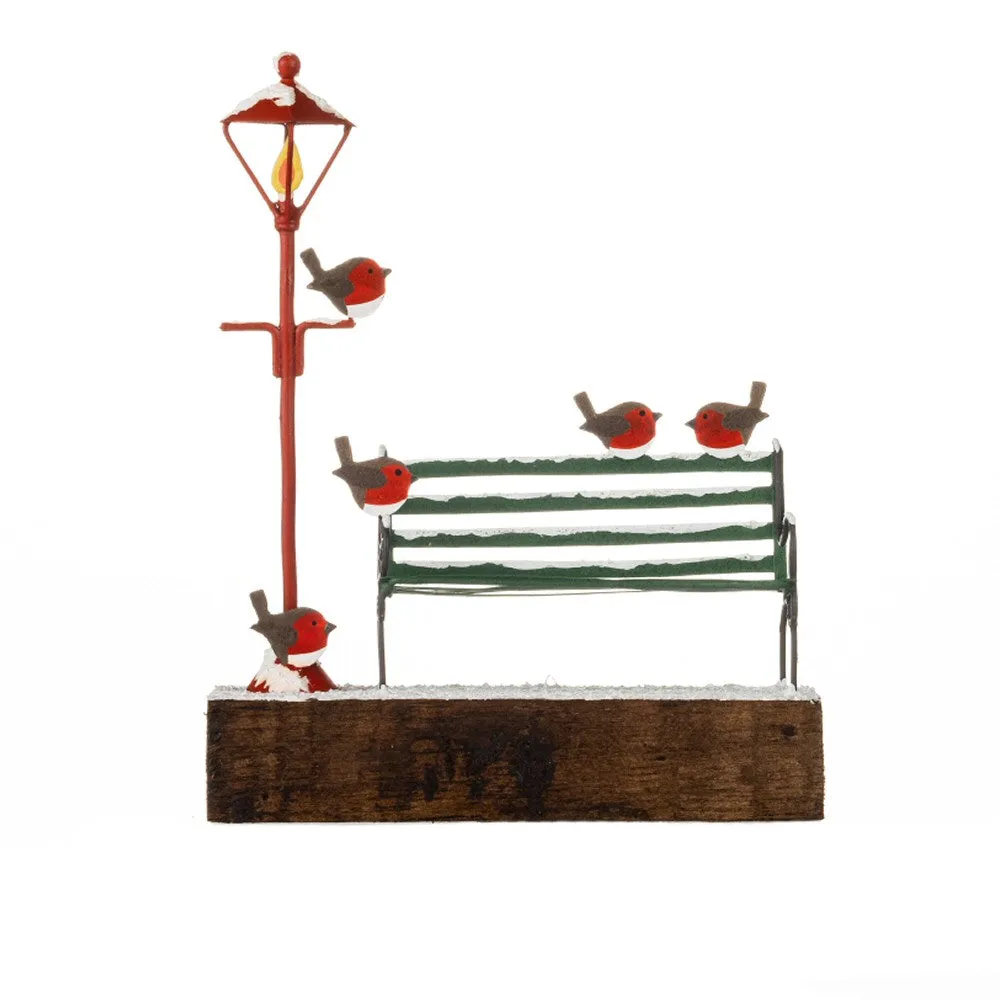 Shoeless Joe 14cm Robins & Park Bench Scene on Block