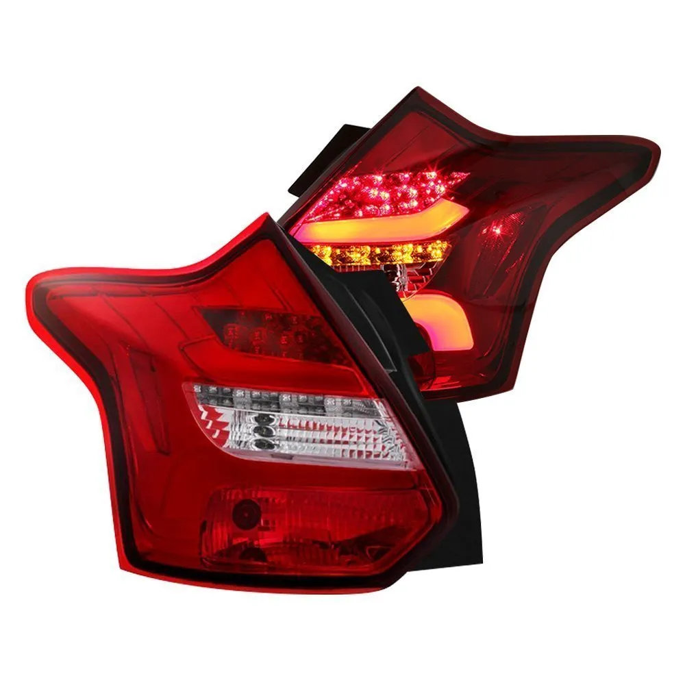 Spyder LED Tail Lights Ford Focus Hatch (2012-2014) w/ Sequential Turn Signal - Black / Smoke / Red Clear